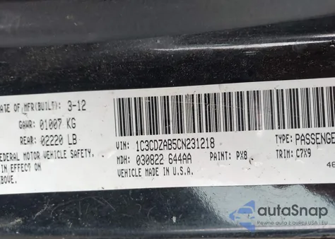 2012 Dodge Avenger Se из США, поврежденный, VIN 1C3CDZAB5CN231218